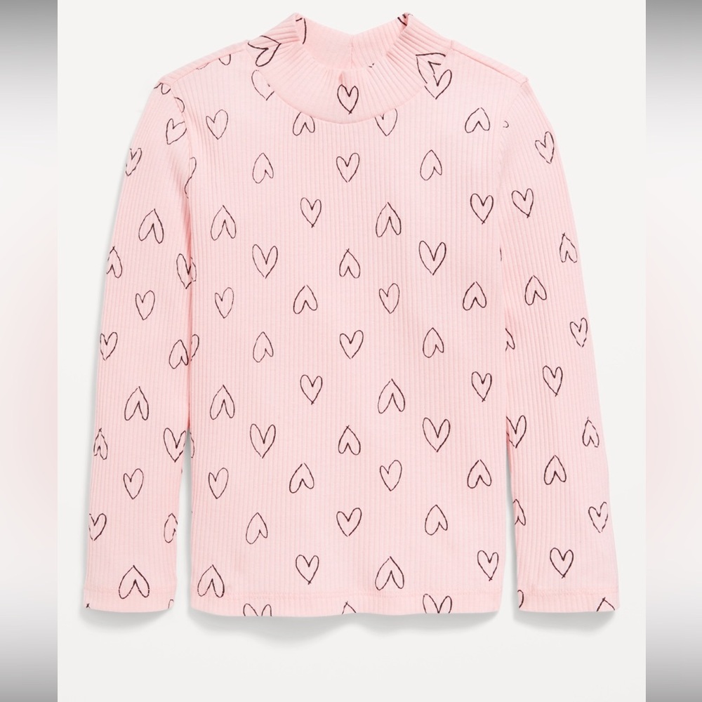 Old Navy Pink Long Sleeve Mock-Neck Heart Print Top